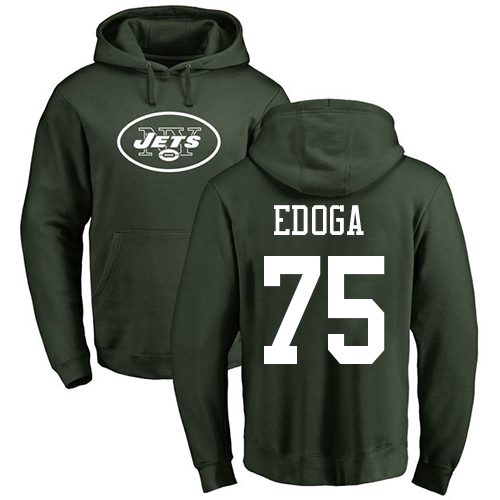New York Jets Men Green Chuma Edoga Name and Number Logo NFL Football #75 Pullover Hoodie Sweatshirts
